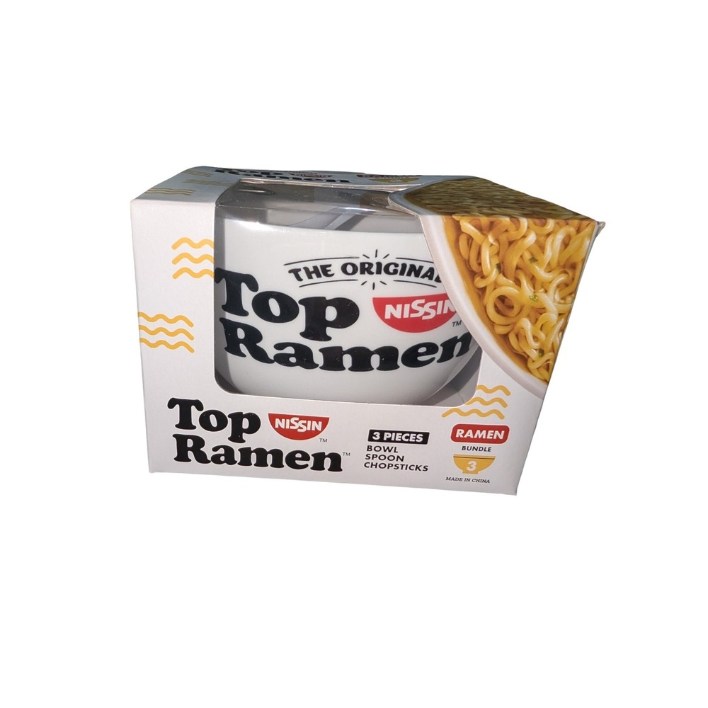 Top Ramen Bowl Set Bundle of 2 Nissin Ramen Bowls Chopsticks Spoon Dorm Kitchen - Picture 3 of 5